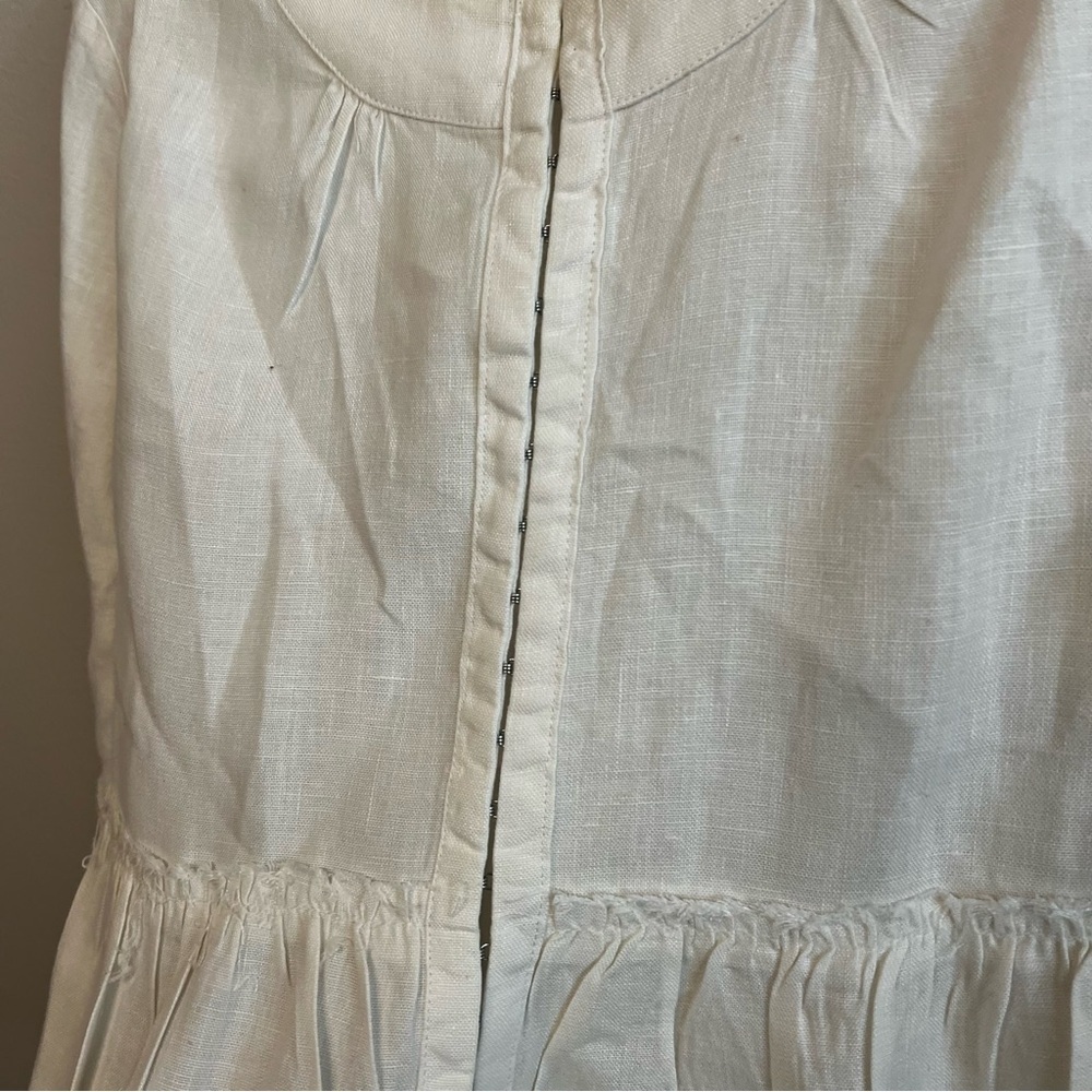 Chic Cream Womens Peplum Ruffle Linen Hook Closure Blouse Size 8 Natural - Picture 4 of 7